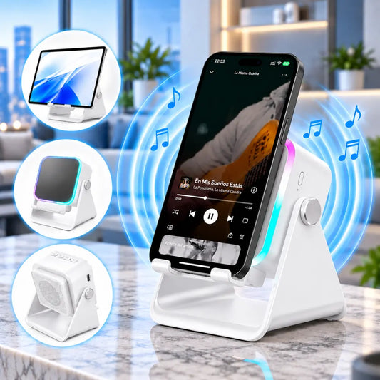 Soporte celular 5 en 1, Altavoz a inducción, bluetooth y cargador.